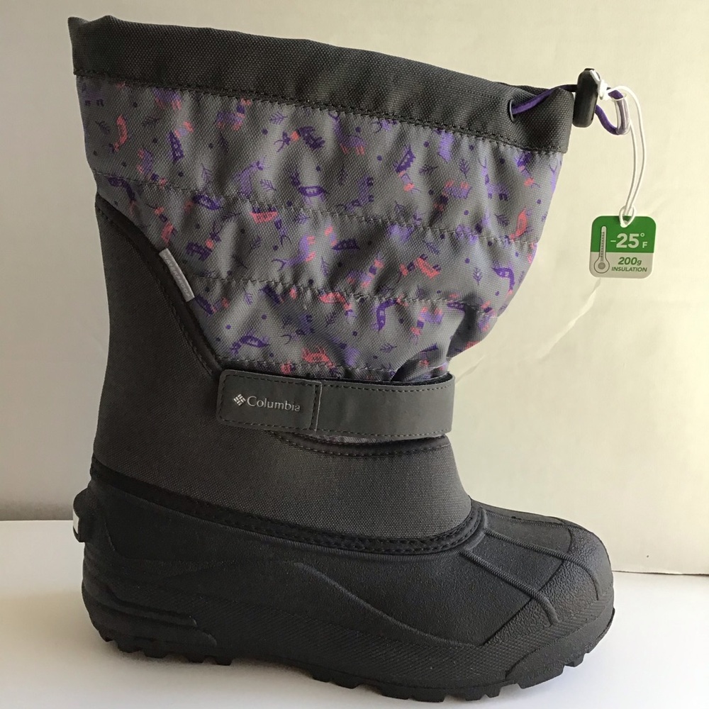 Boys Waterproof Boot Columbia Powderbug Plus 2 Print Size 6